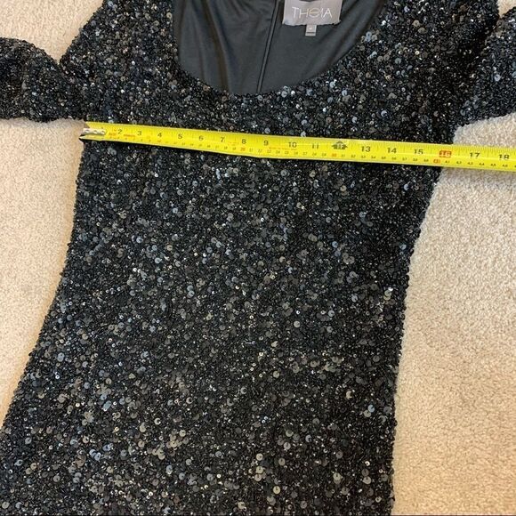 THEIA couture sequin sheath black dress sz 12 - Picture 7 of 11